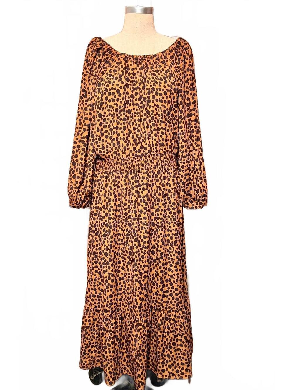Scoop XL 16-18 Leopard Cheetah Print Smocked Waist Tiered Maxi Dress